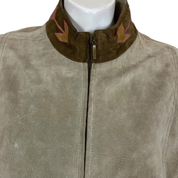 SFR Santa Fe Receations Suede Womens Aztec Western Beige Painted Coat Jacket L - Picture 7 of 16